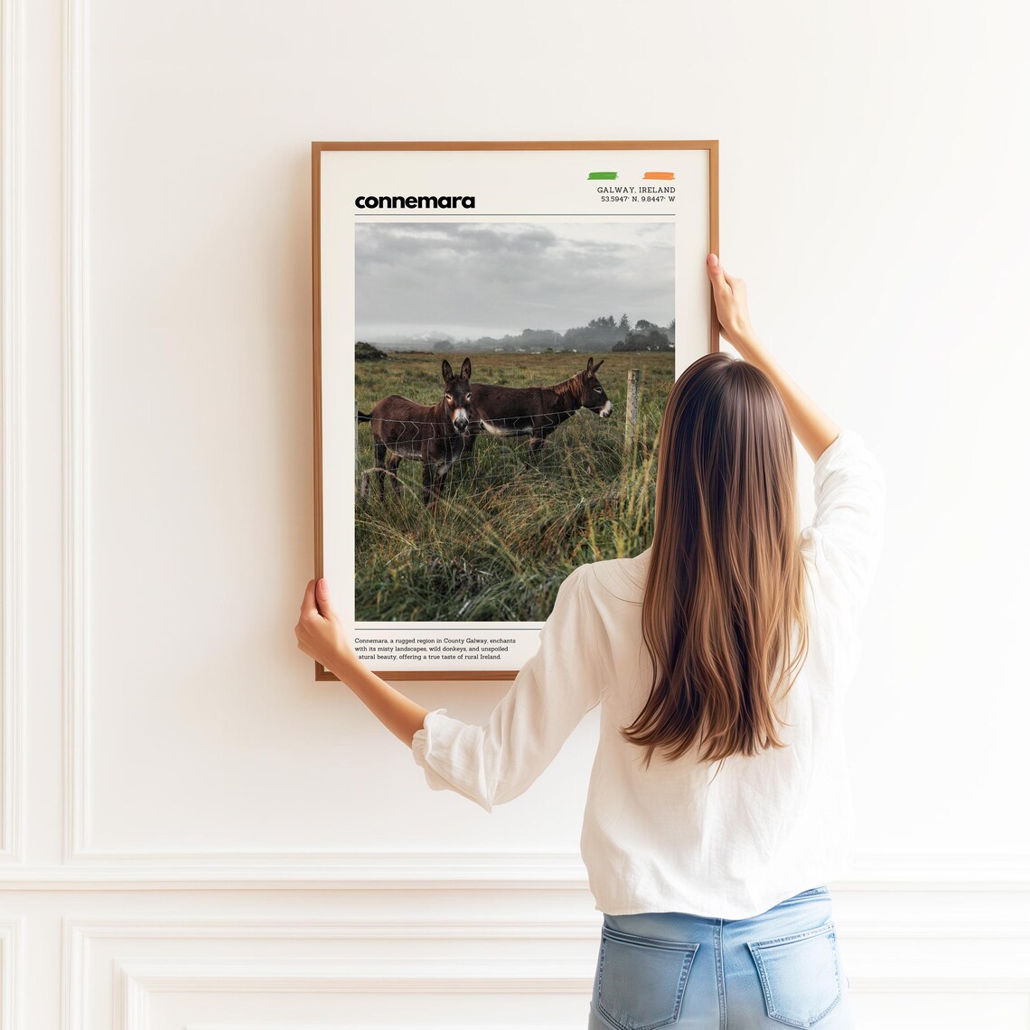 Connemara Ireland Wild Donkeys In Misty Rural Galway Field Poster - Image 2