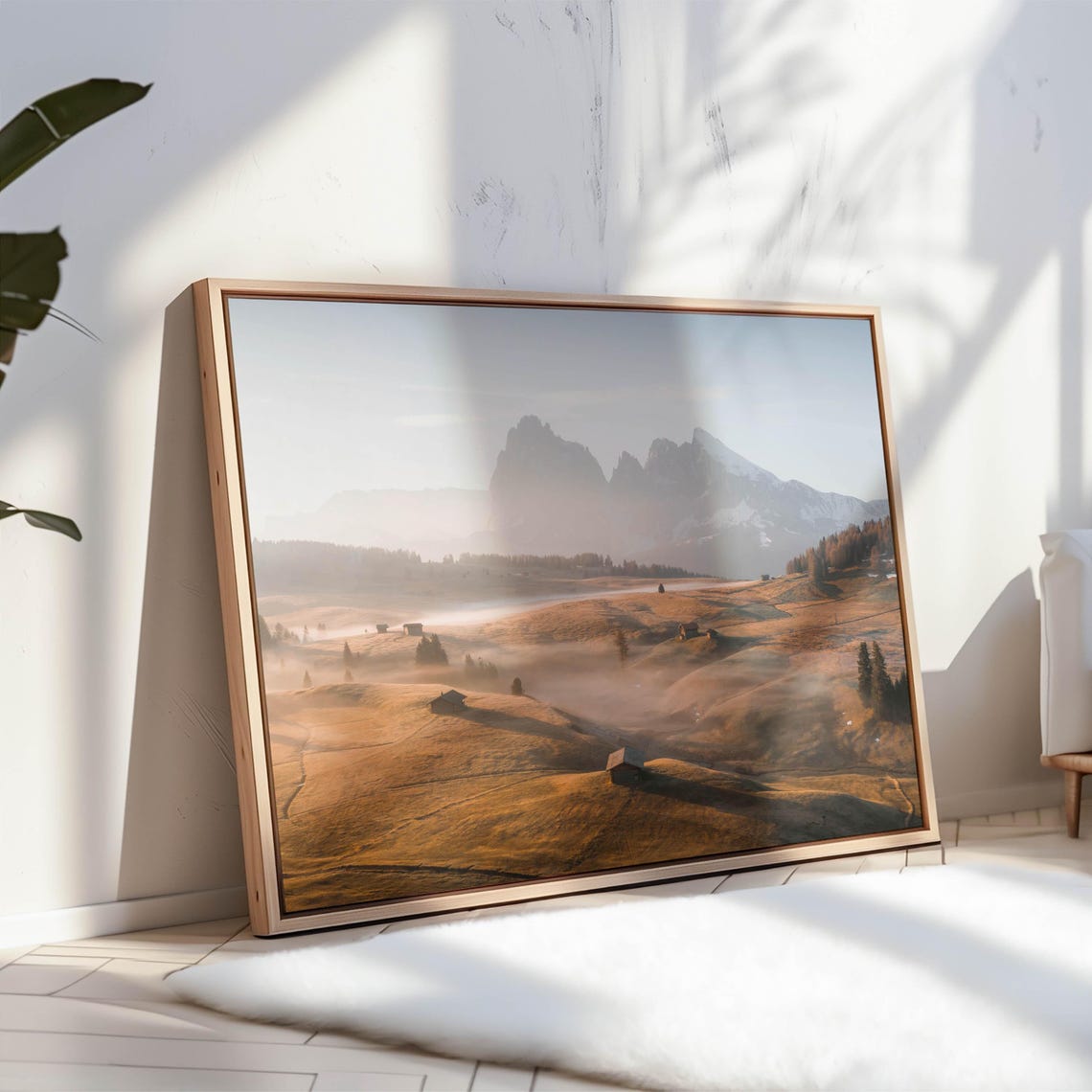 Misty Mountain Valley with Cabins in Soft Morning Light Poster - Image 3