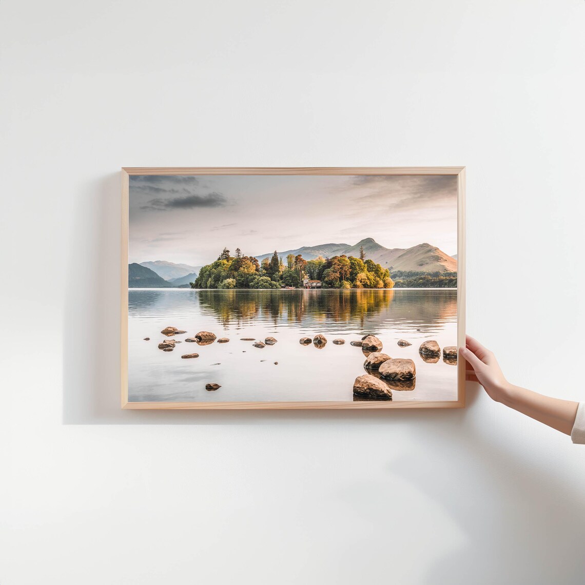 Derwentwater Wooded Island And Fells Reflections Lake District Poster - Image 2