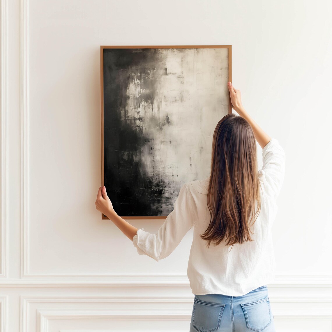 Black And White Moody Abstract Painting Textured Monochrome Art Poster - Image 3