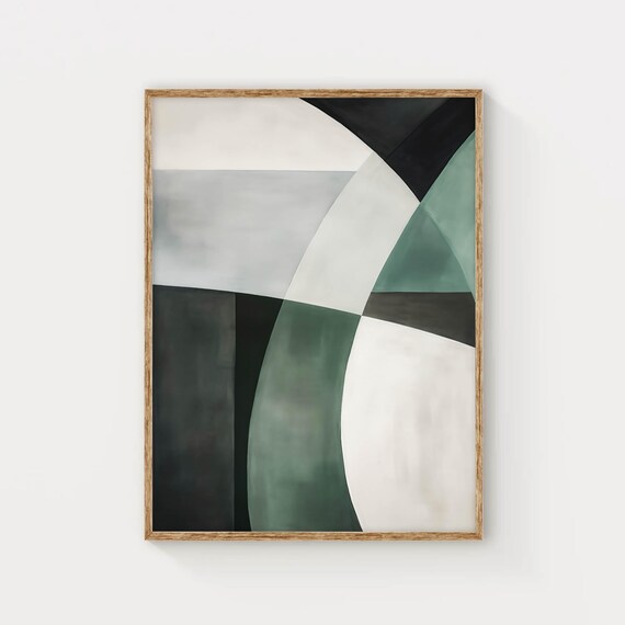 Abstract Geometric Wall Art Print Minimalist Modern Art Poster Neutral Green And Gray Color Palette Contemporary Home Decor