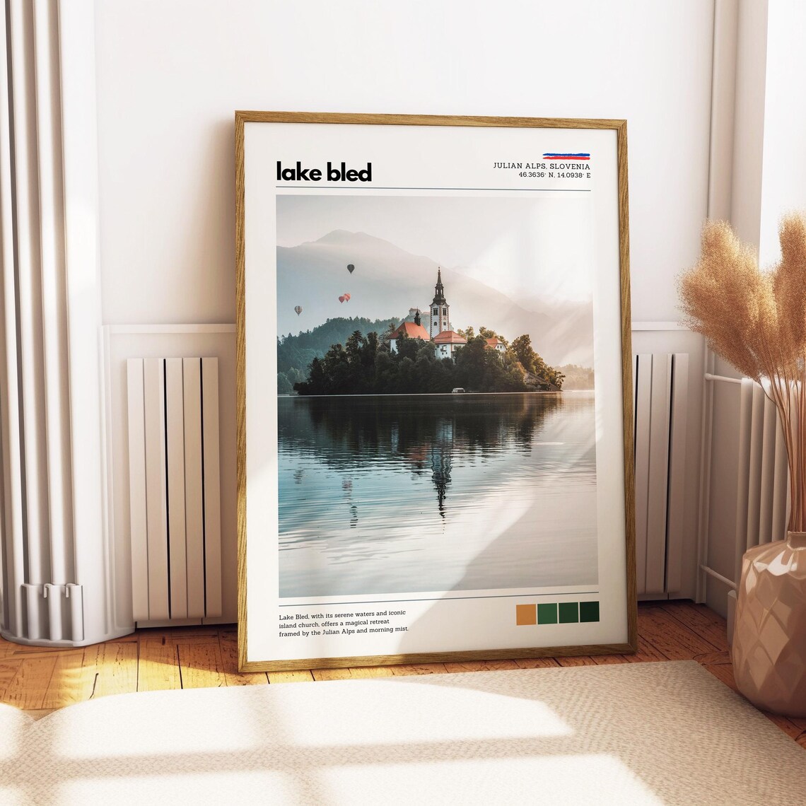 Lake Bled Slovenia Island Church Hot Air Balloons Morning Poster - Image 4