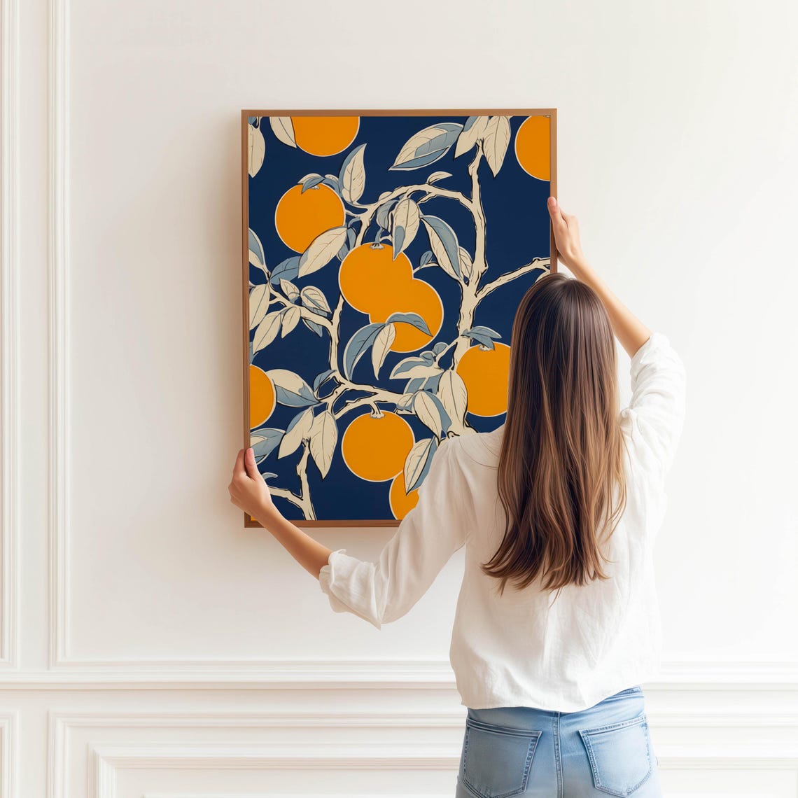 Orange Tree Branches on Navy Art Deco Style Vintage Fruit Poster - Image 4