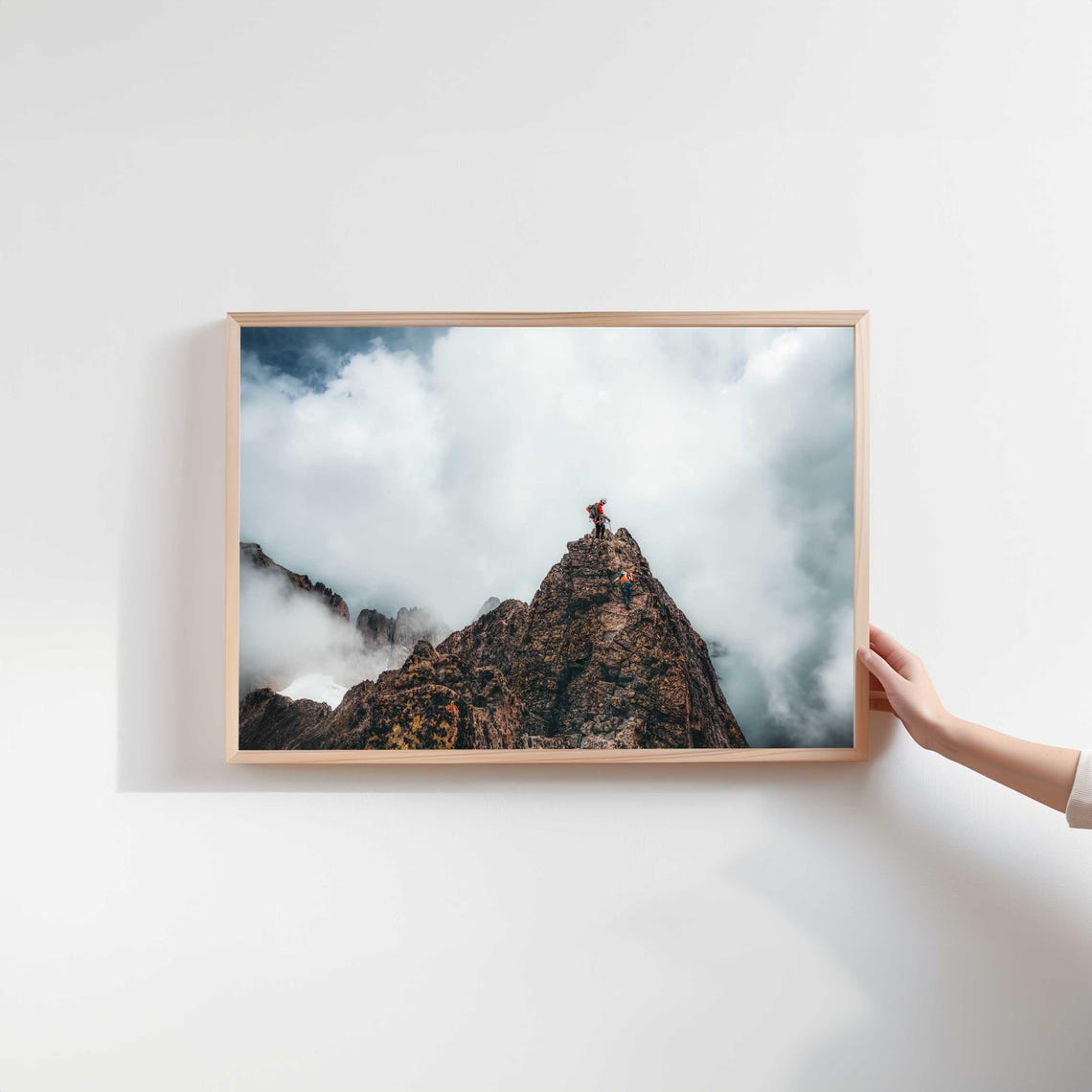 Two Climbers Reaching a Rocky Summit High in the Clouds Poster - Image 2