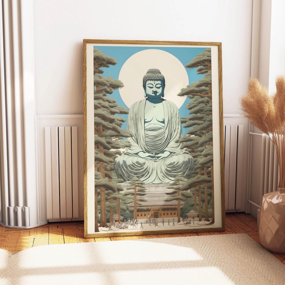 Great Buddha Statue Pine Forest Moon Japanese Vintage Style Poster - Image 4