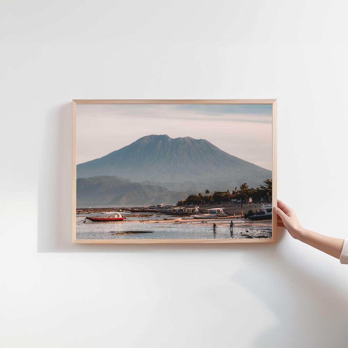 Mount Agung Volcano Behind a Bali Beach with Boats Photo Poster - Image 2