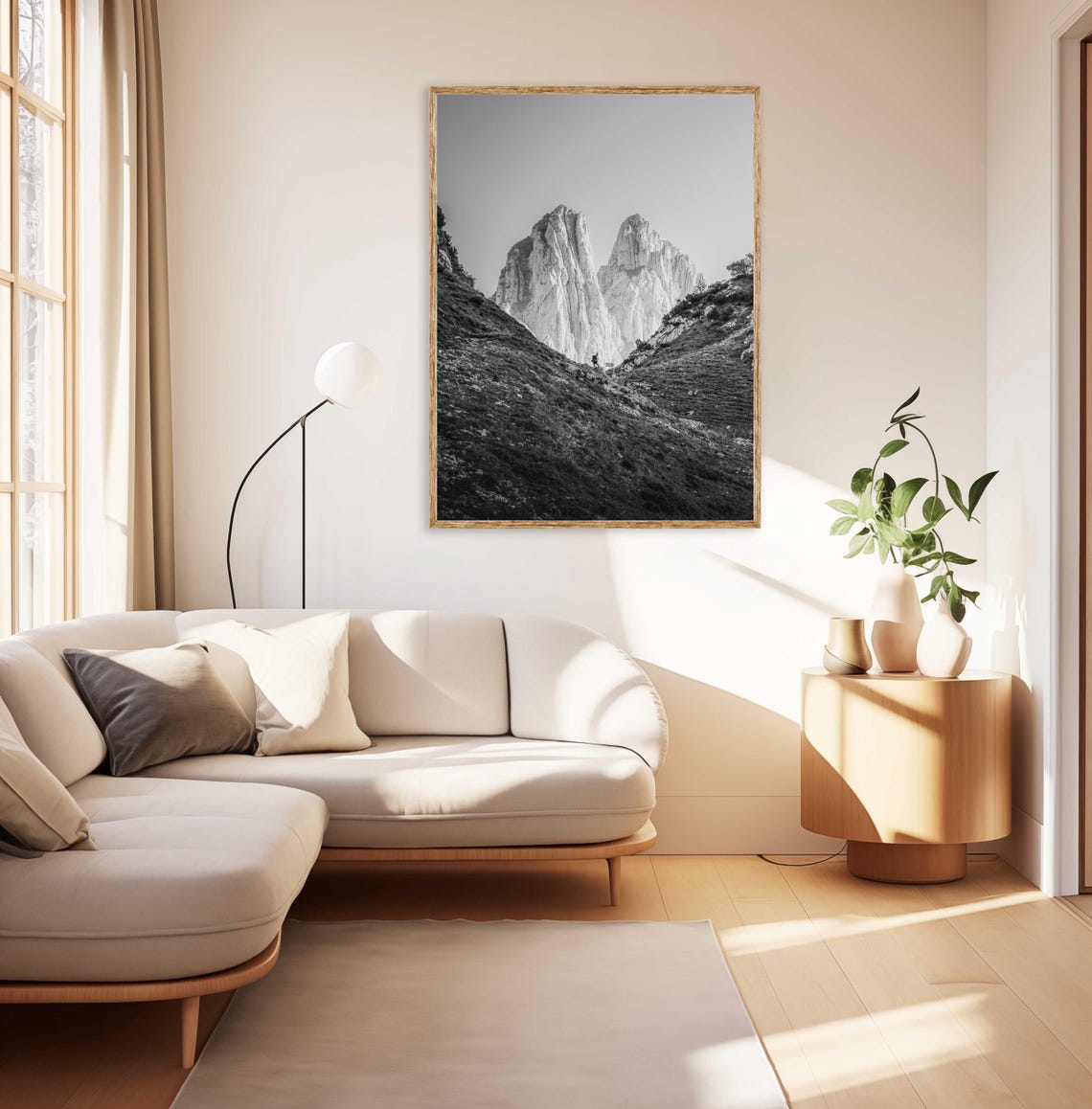 Black and White Twin Limestone Peaks Dramatic Photo Art Poster - Image 2