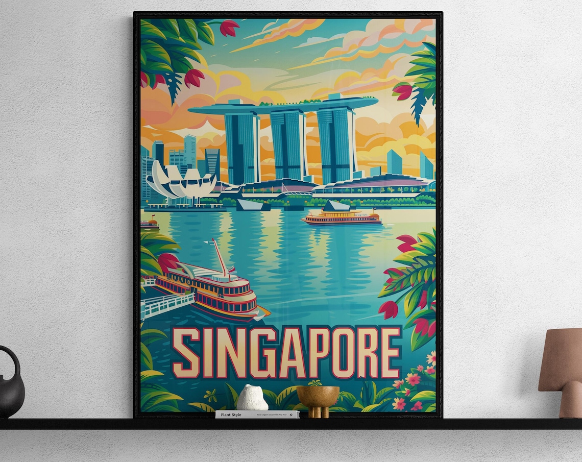 Singapore Marina Bay Sunset Skyline Tropical Garden City Poster