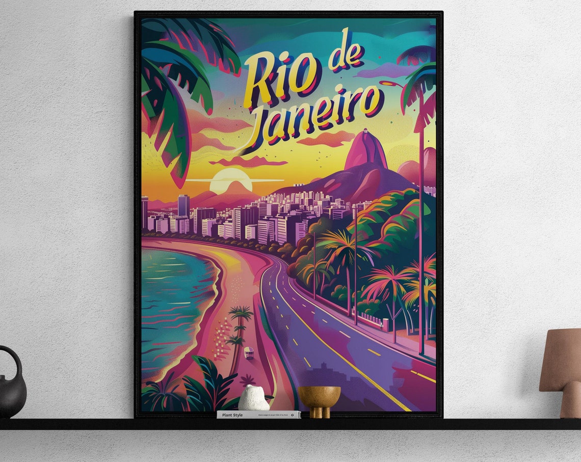 Rio de Janeiro Sunset Beach Sugarloaf Mountain Travel Poster