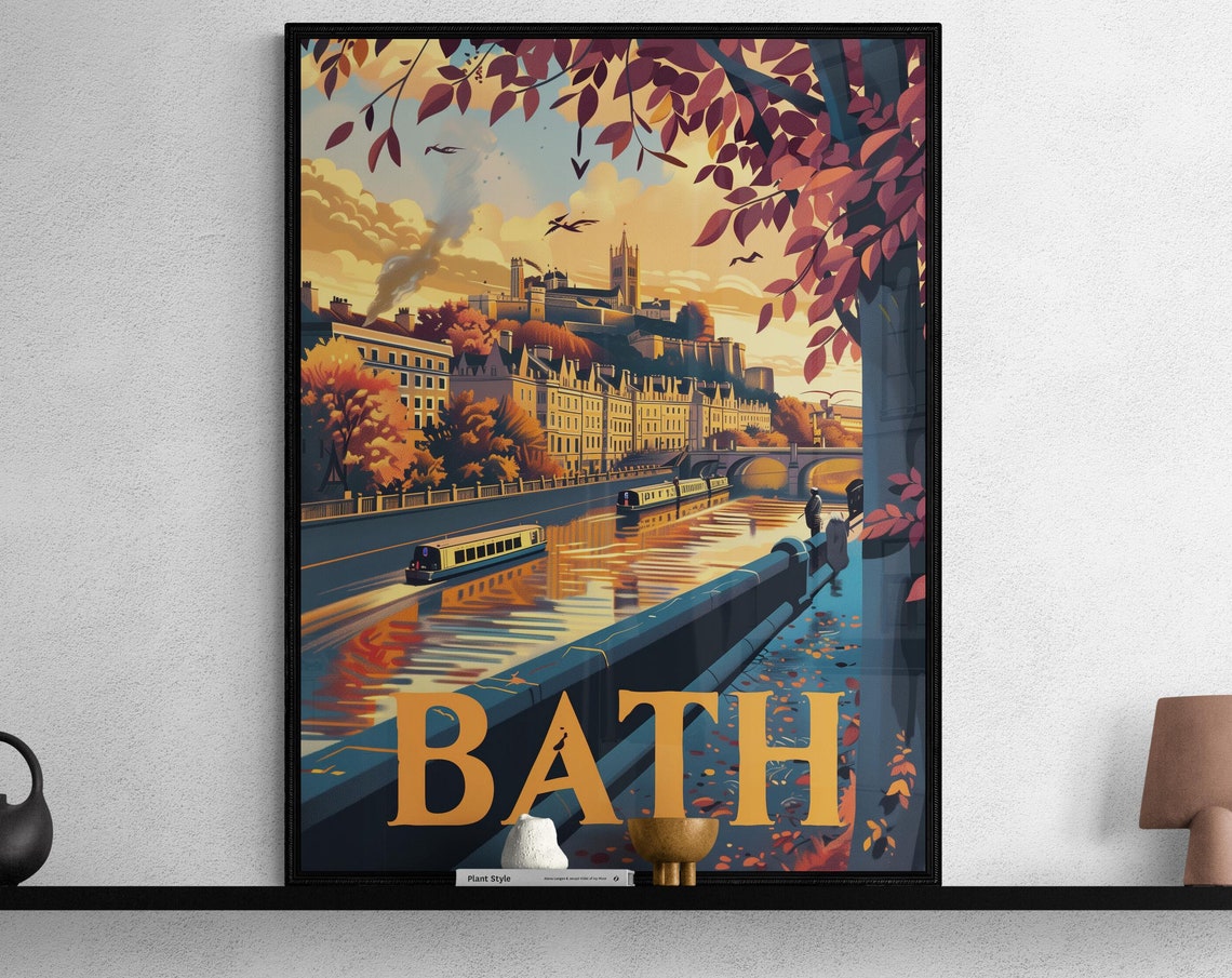 Bath England Avon River Autumn Heritage City Retro Travel Poster - Image 2