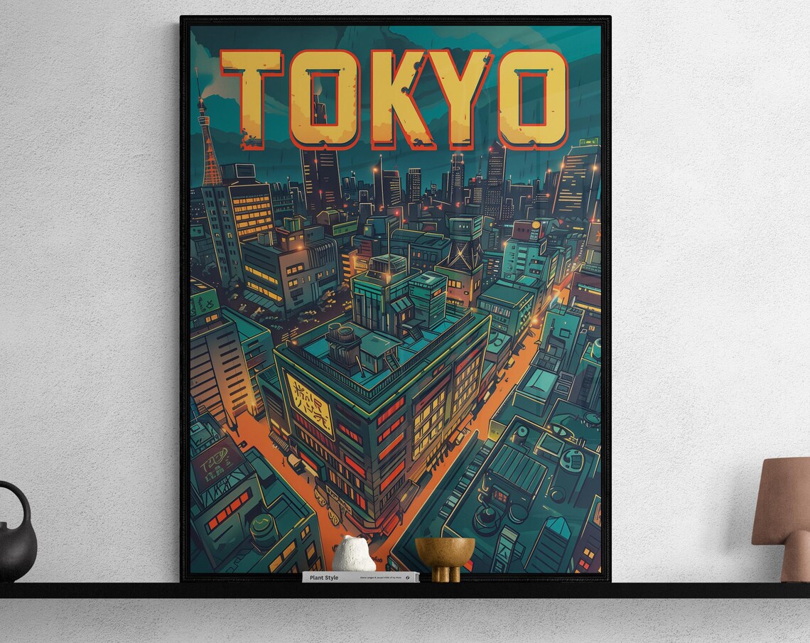 Tokyo Neon Night Skyline Glow Aerial Japanese City Lights Poster
