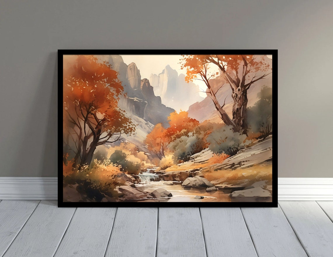 Autumn Canyon Orange Trees Rocky Desert Stream Red Rock Poster - Image 3
