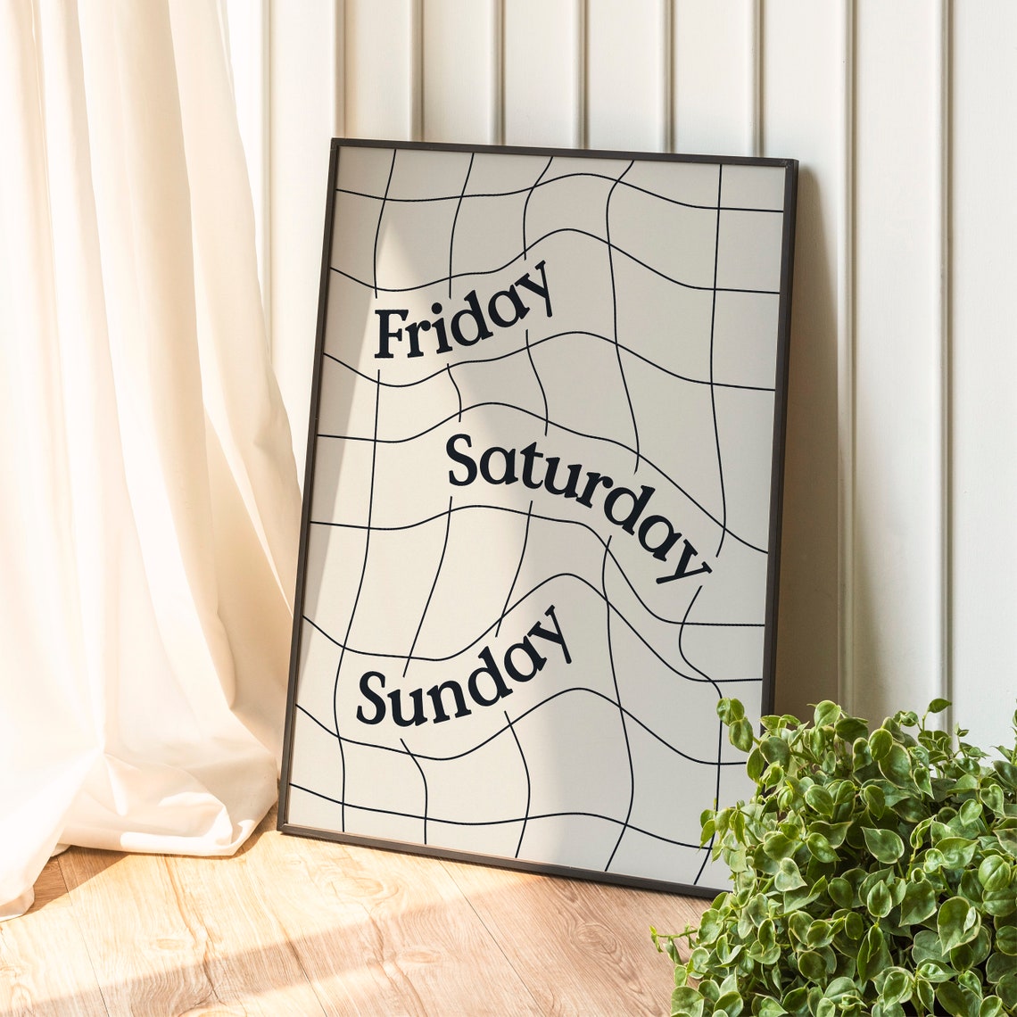 Friday Saturday Sunday Wavy Retro Typography Weekend Wall Art - Image 3