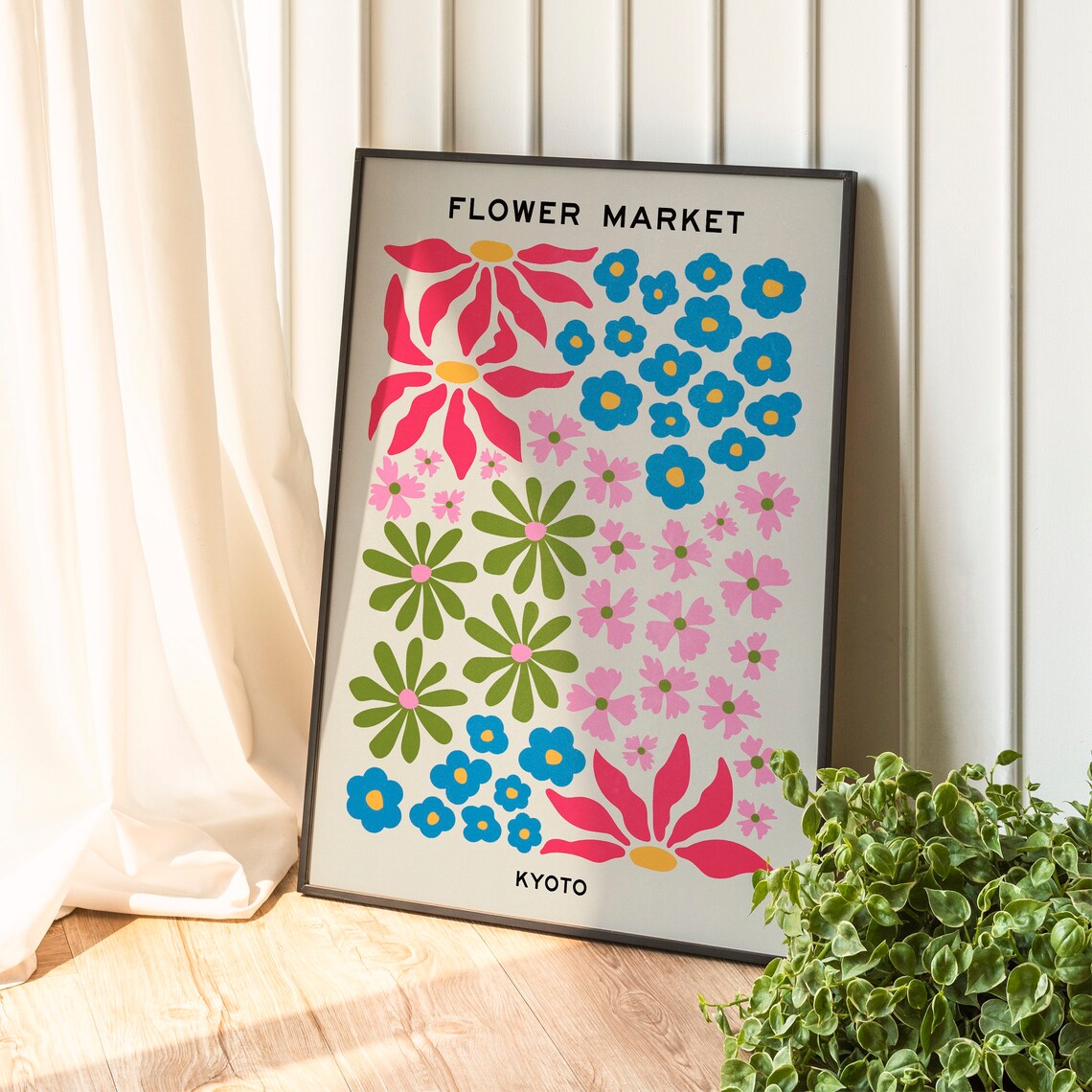 Kyoto Flower Market Colorful Retro Floral Grid Botanical Art Print - Image 3