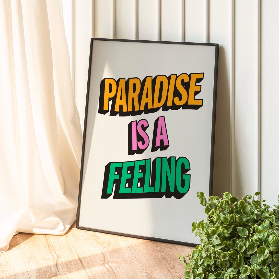 Paradise Is A Feeling Wavy Retro Pop Words Cute Typography Poster Art Print - Image 2