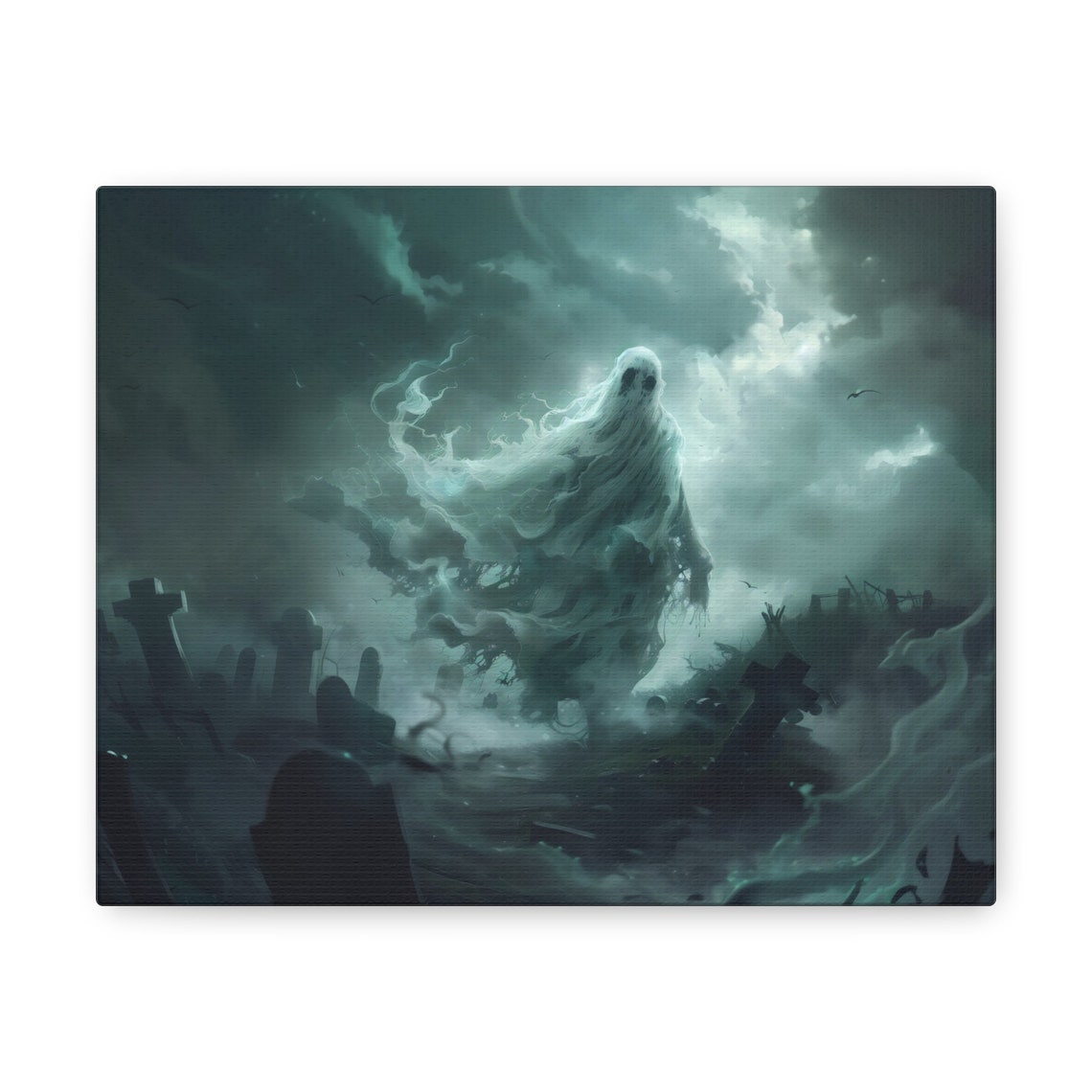 Gothic Spectral Ghost Rising Over Foggy Cemetery Horror Poster - Image 2
