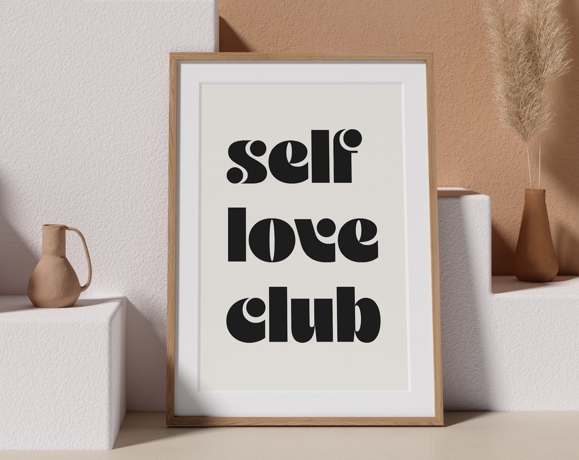 Self Love Club Bold Retro Lowercase Typography Poster Black Cream - Image 4