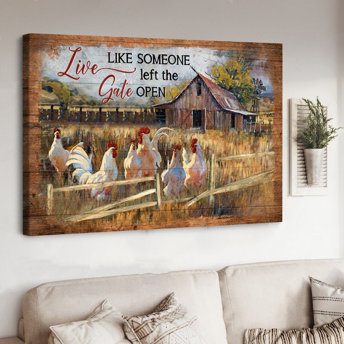 Live Like Someone Left The Gate Open Funny Farm Chicken Poster - Image 4