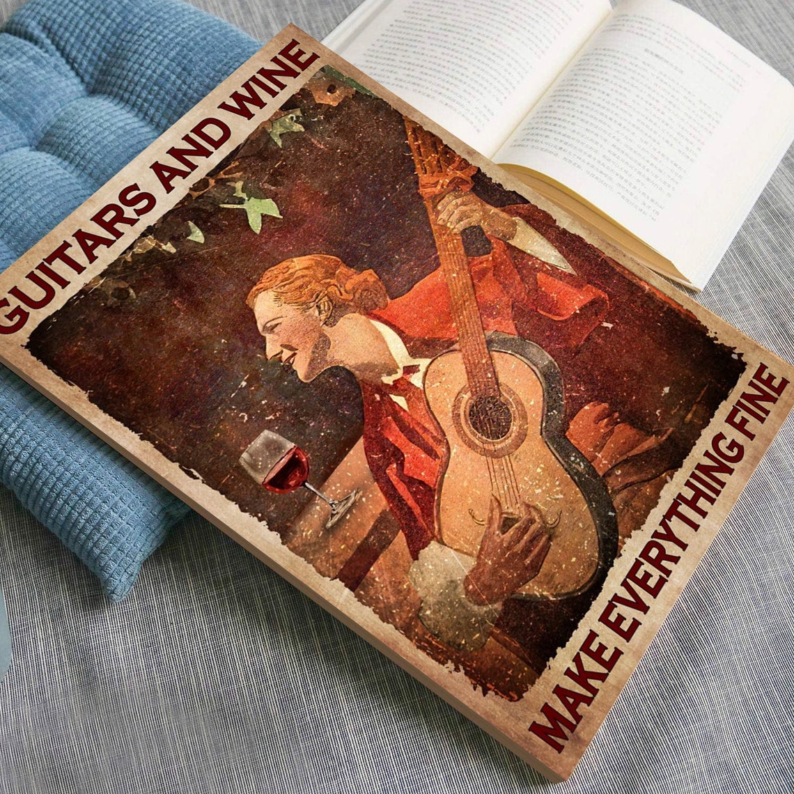 Guitars And Wine Make Everything Fine Vintage Musician Poster - Image 2