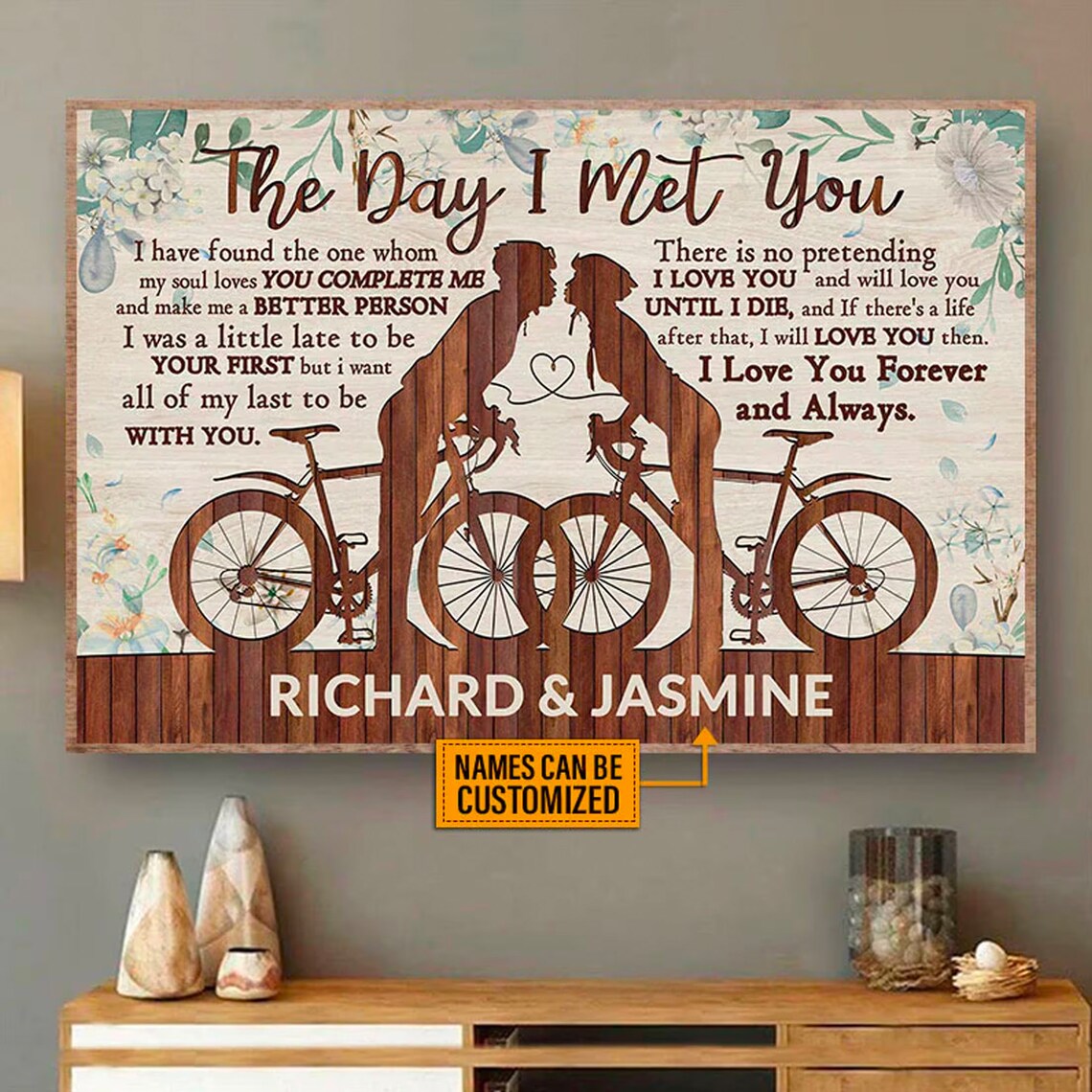 The Day I Met You Bicycling Couple Romantic Love Quote Poster - Image 3