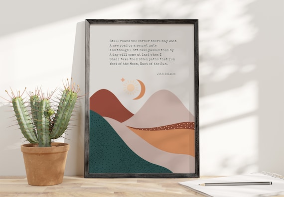 J.R.R. Tolkien Hidden Paths Sun Moon Desert Minimalist Quote Poster