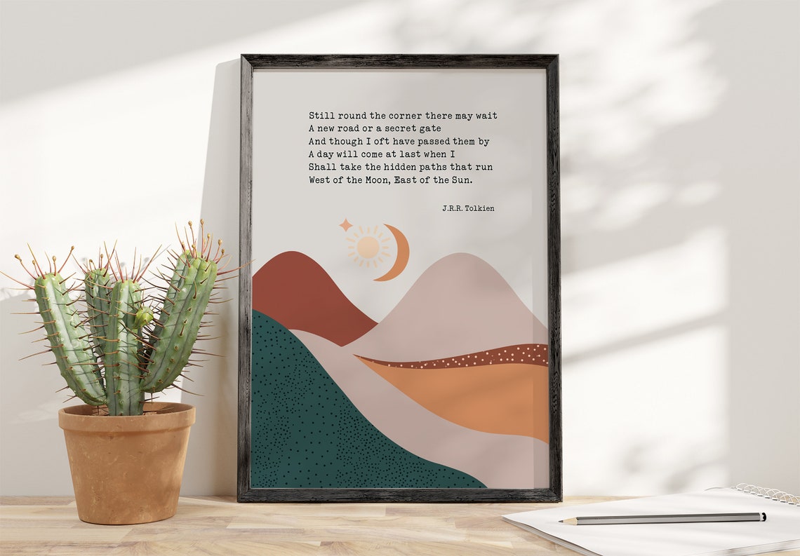 J.R.R. Tolkien Hidden Paths Sun Moon Desert Minimalist Quote Poster