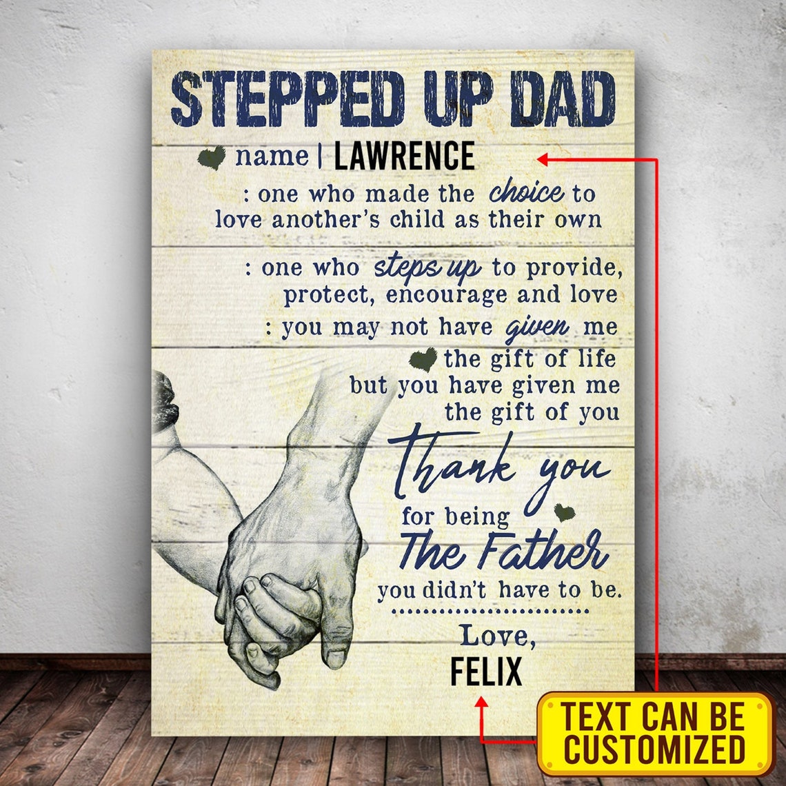 Personalized Stepped Up Dad Fathers Day Gift Canvasposter Fathers Day Birthday Gifts For Step Dad Father Poster Wall Art - Image 4