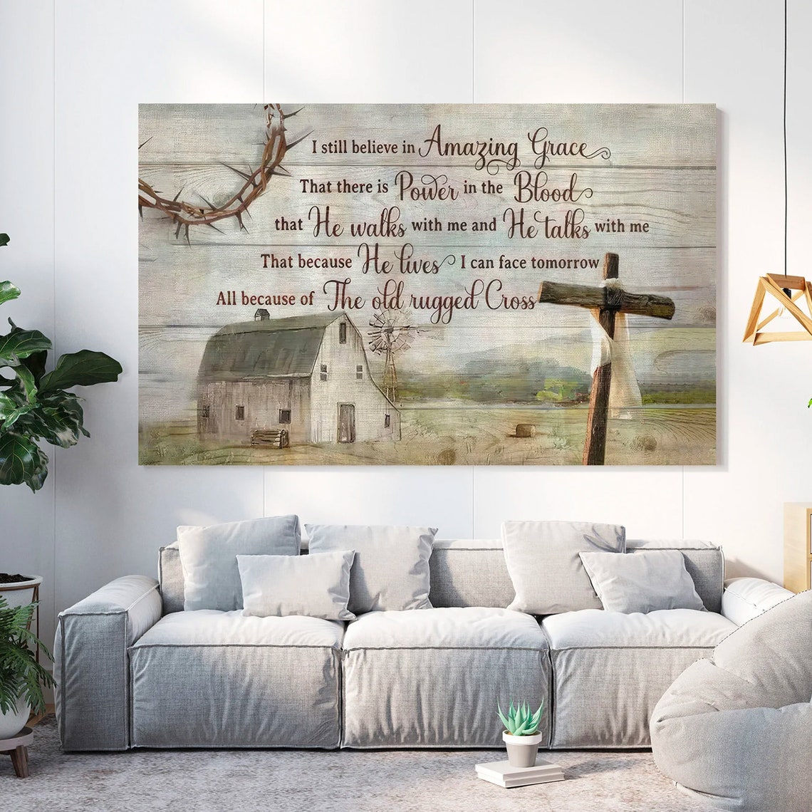 I Still Believe in Amazing Grace Old Rugged Cross Canvas Print - Image 2