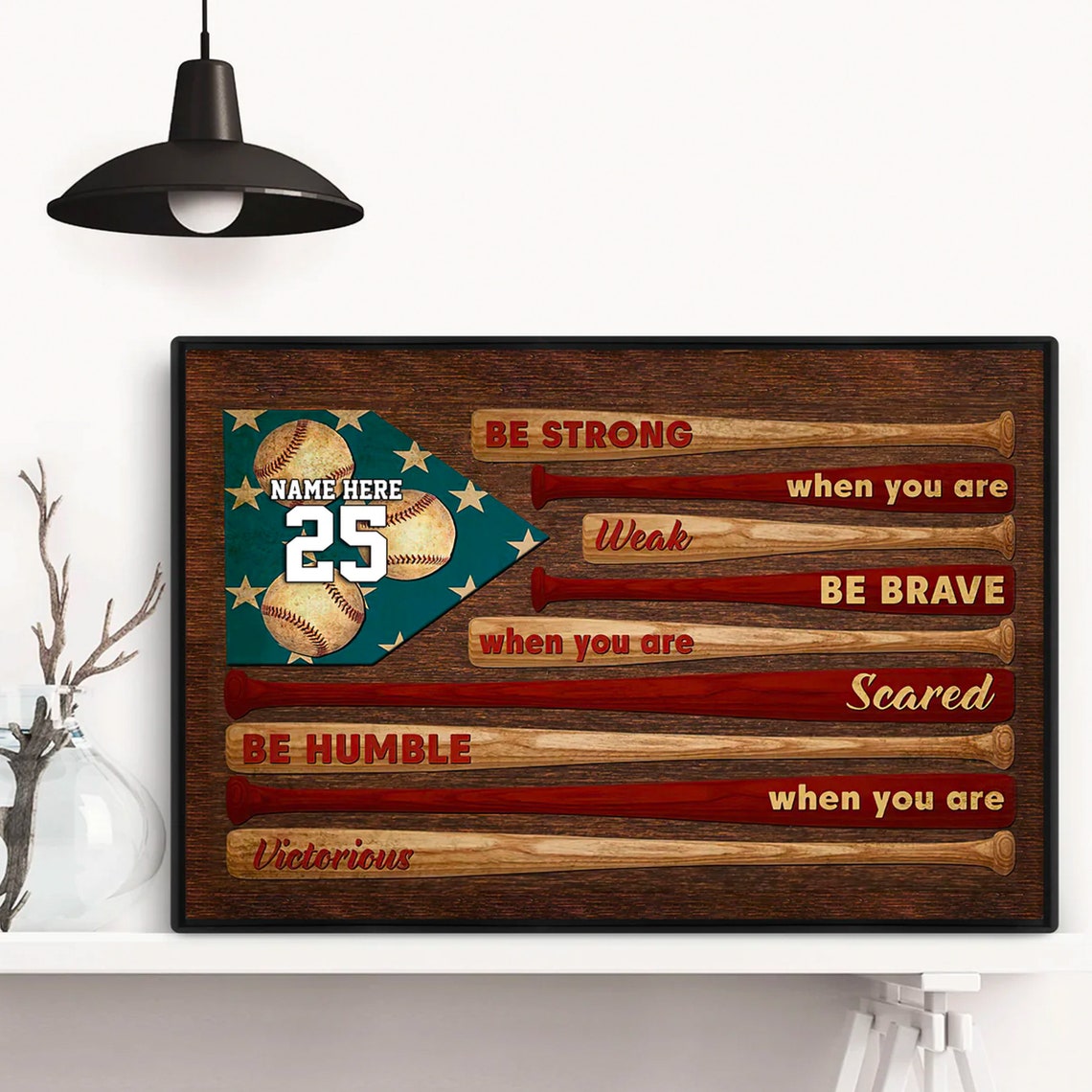 Be Strong Be Brave Baseball Bat Flag Inspirational Poster Art - Image 2