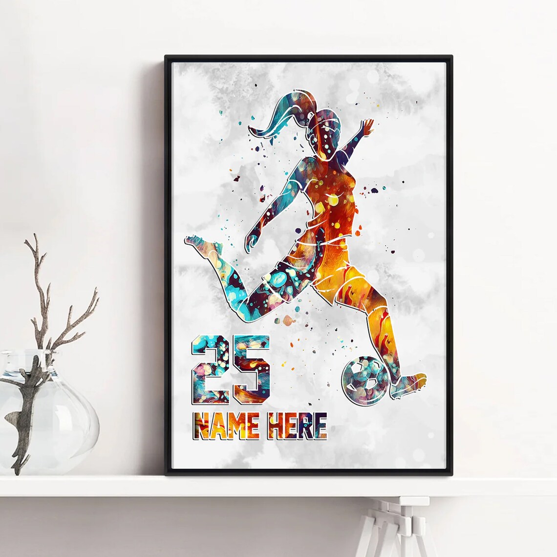 Personalized Female Soccer Player Watercolor Jersey Poster Art - Image 2