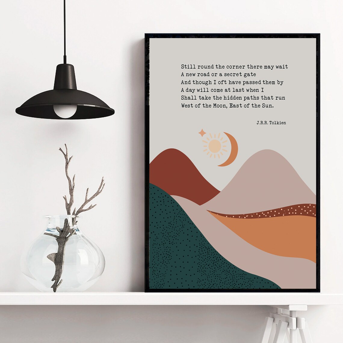 J.R.R. Tolkien Hidden Paths Sun Moon Desert Minimalist Quote Poster - Image 2