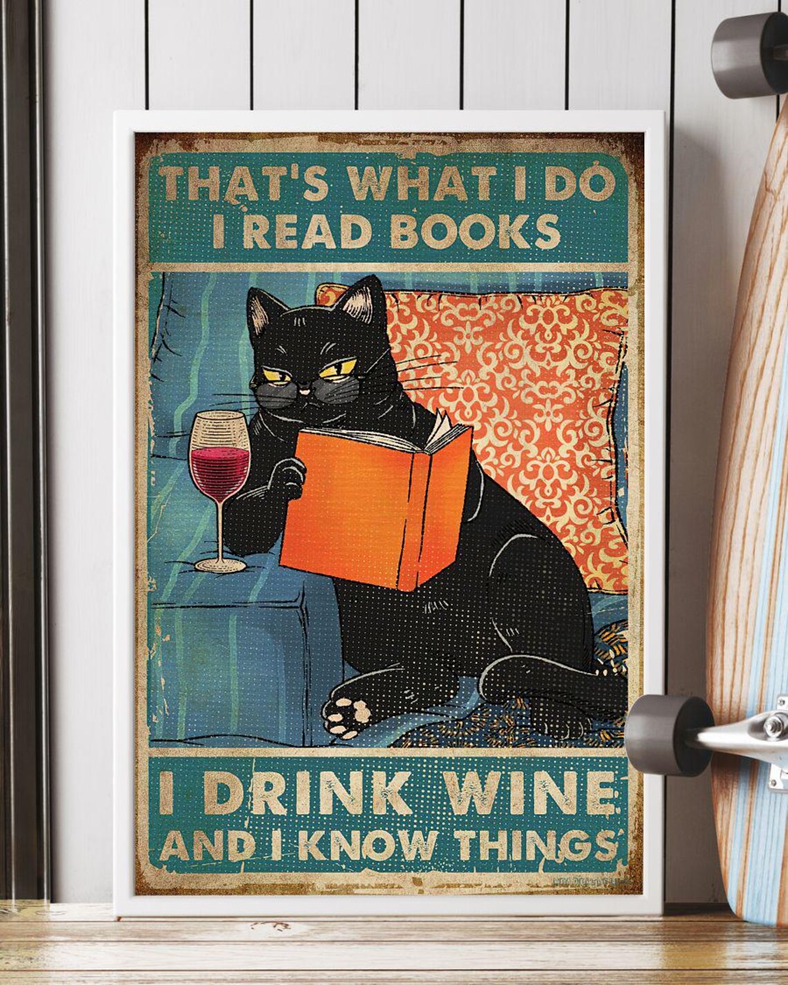 Thats What I Do I Read Books I Drink Wine Funny Black Cat Poster - Image 2