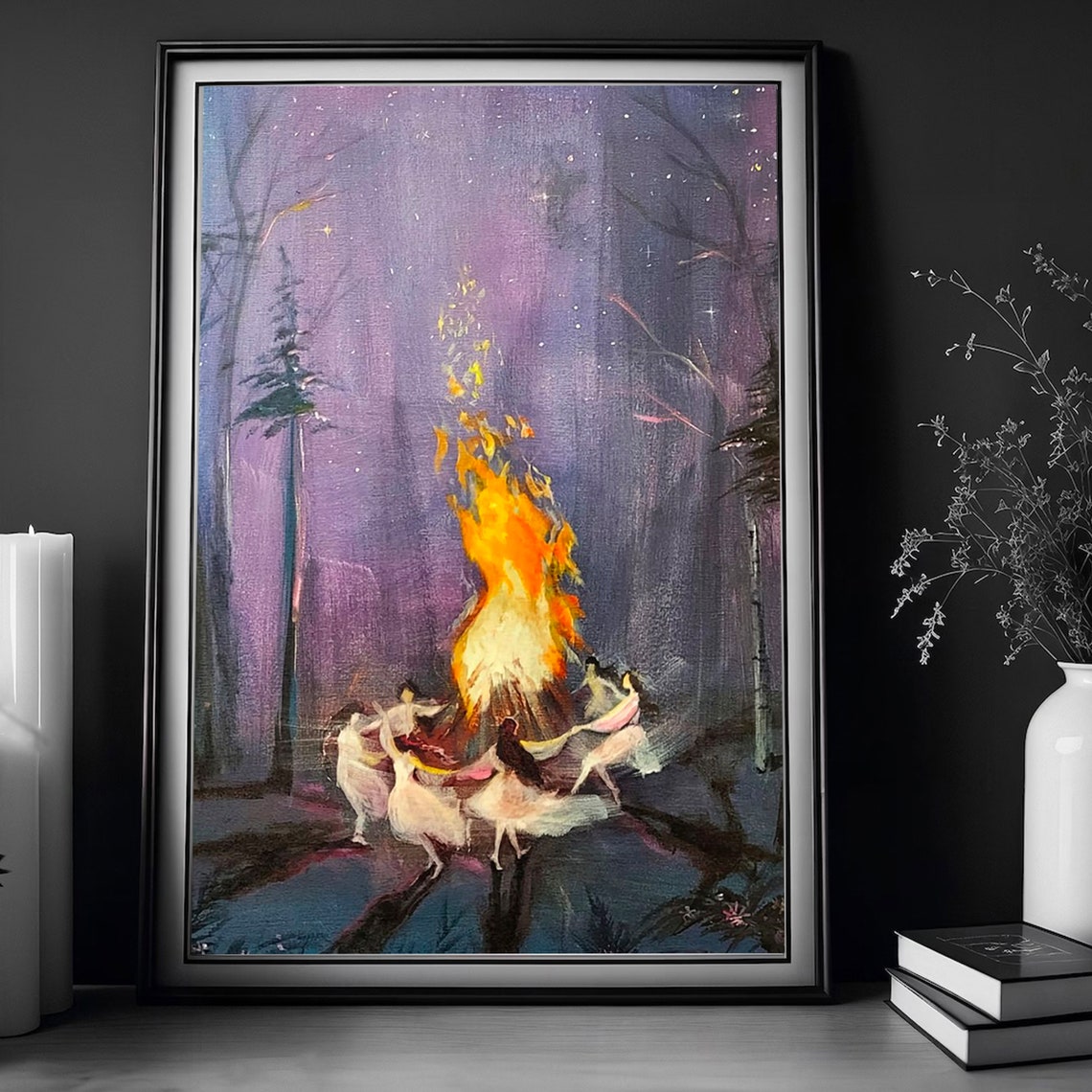 Dancers Around A Bonfire At Night Forest Impressionist Art Poster - Image 4