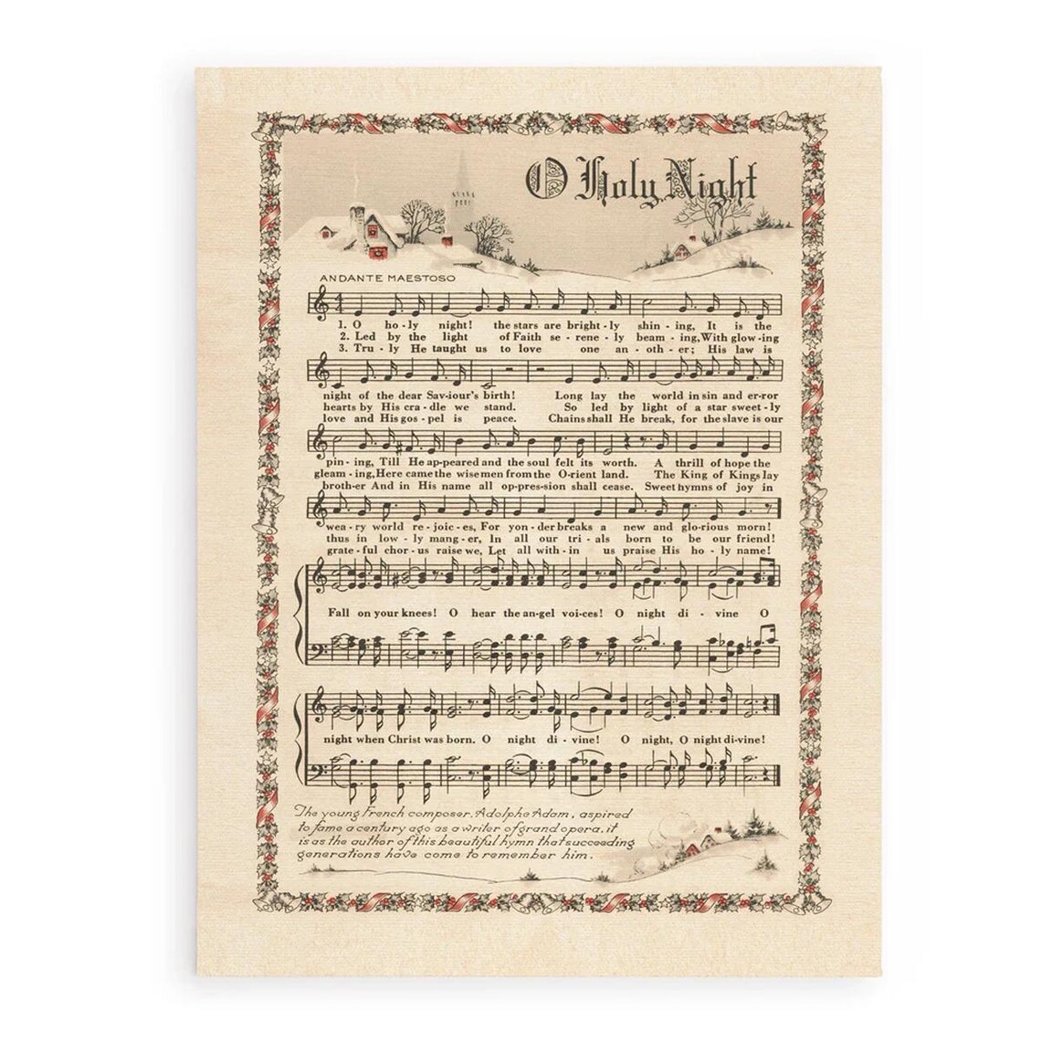 O Holy Night Vintage Sheet Music Christmas Carol Keepsake Poster - Image 3