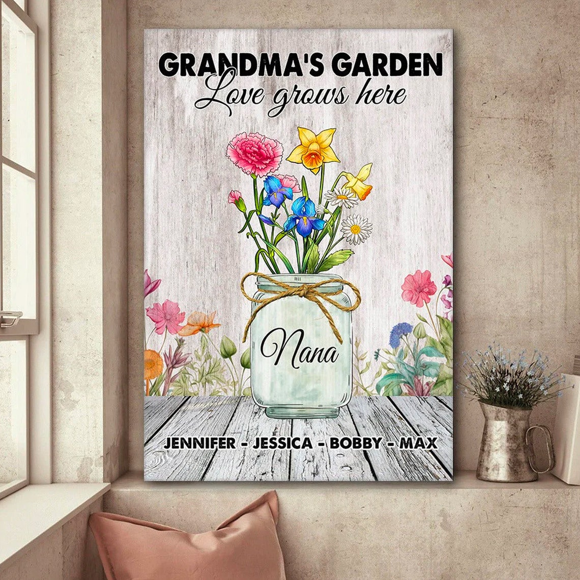 Grandmas Garden Love Grows Here Mason Jar Wildflowers Poster - Image 4