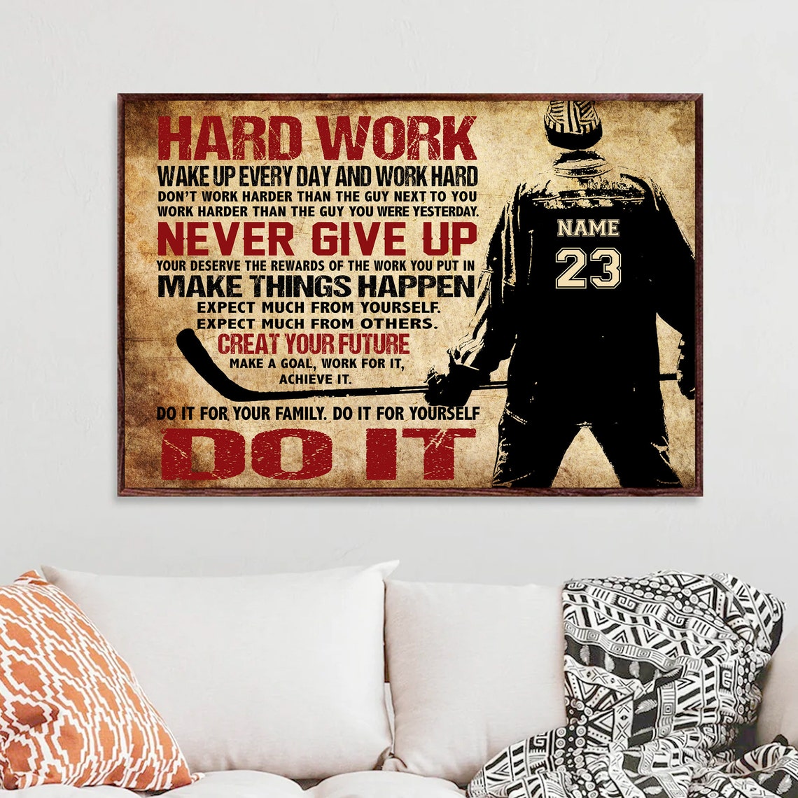 Hockey Hard Work Never Give Up Personalized Motivational Poster - Image 3