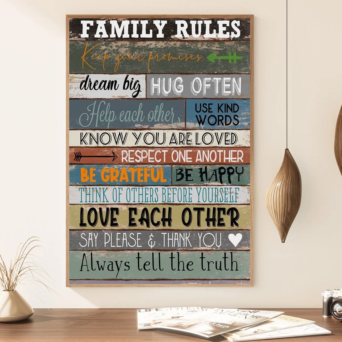 Family Rules Rustic Farmhouse Sign Values For Home Decor Poster - Image 2