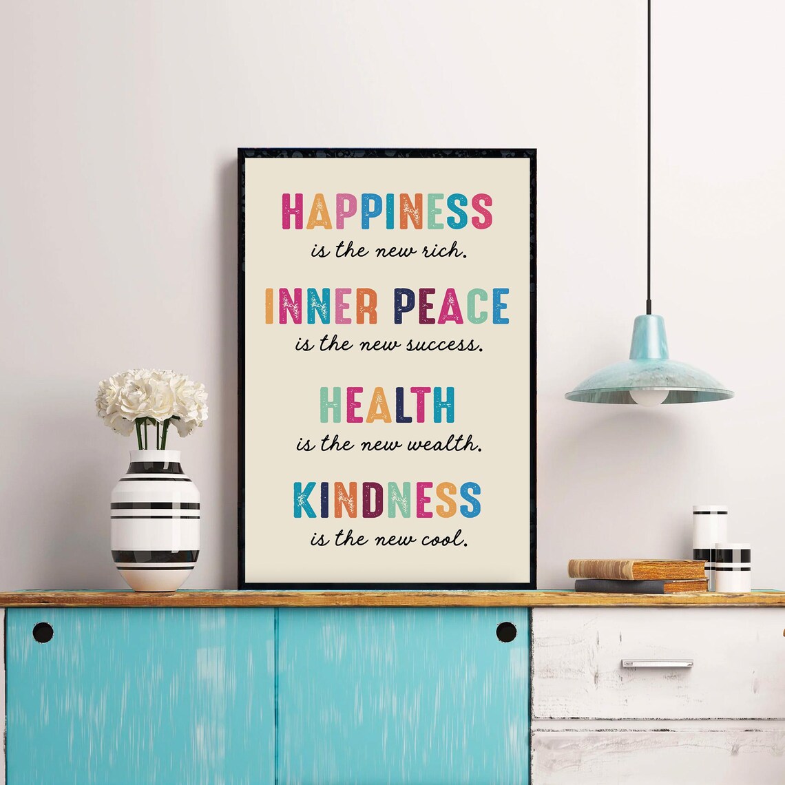 Happiness Is the New Rich Colorful Distressed Letter Quote Poster - Image 4