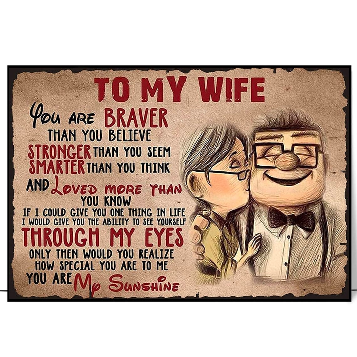To My Wife You Are My Sunshine Cartoon Couple Love Quote Poster
