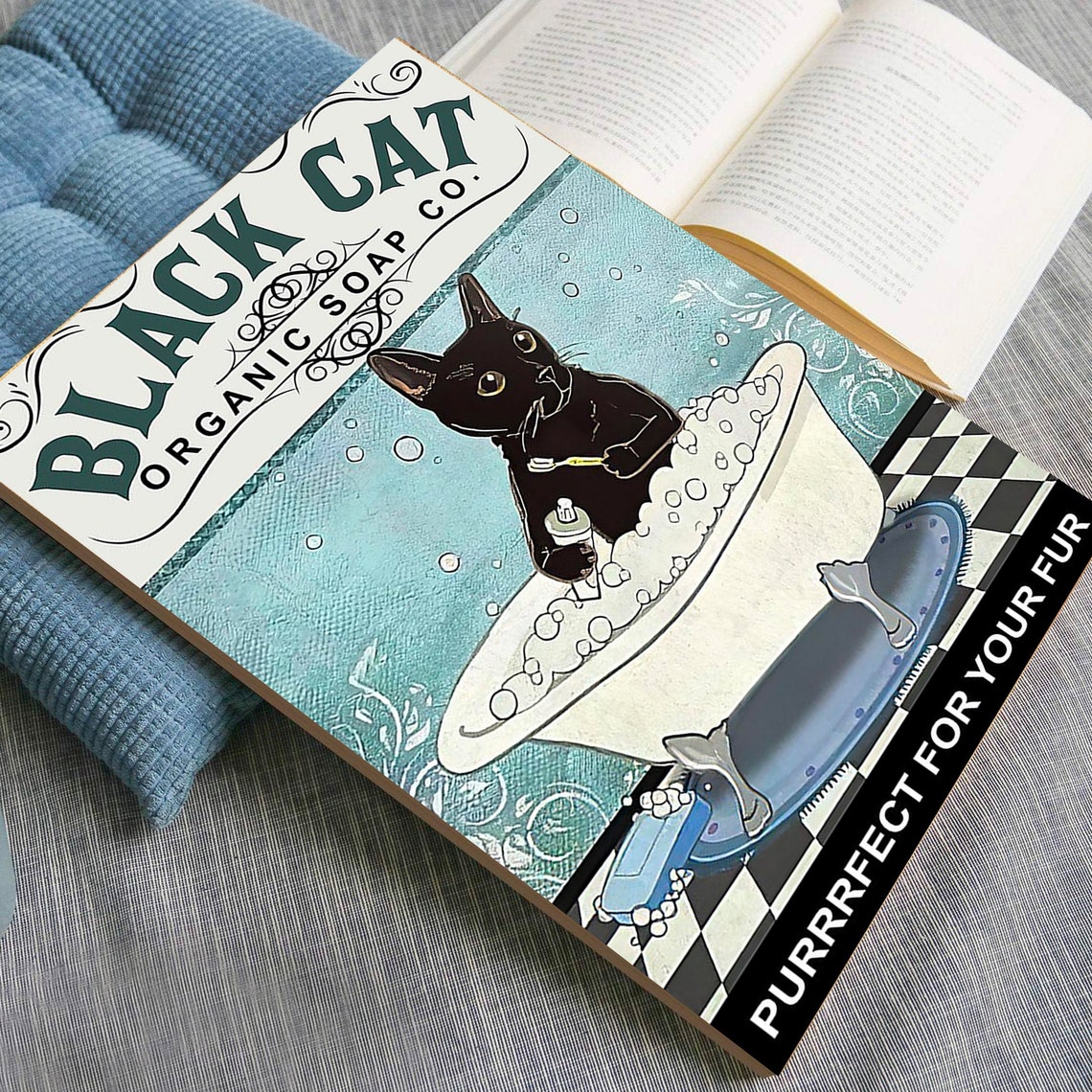 Vintage Black Cat Organic Soap Co Funny Bathroom Bubble Bath Poster - Image 3