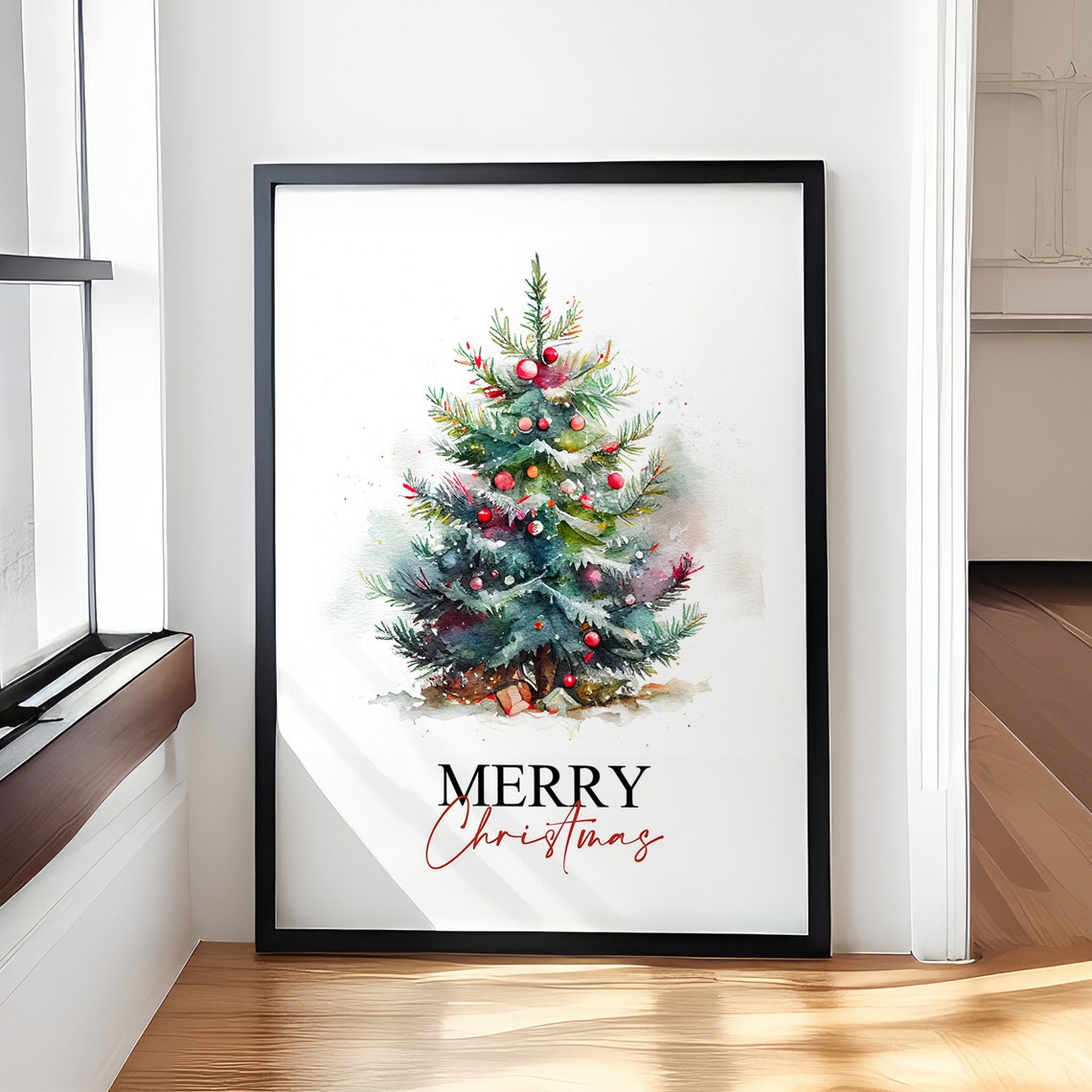 Watercolor Christmas Tree With Merry Christmas Lettering Poster - Image 3