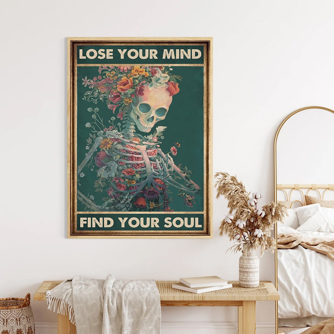 Lose Your Mind Find Your Soul Floral Skeleton Vintage Poster - Image 3