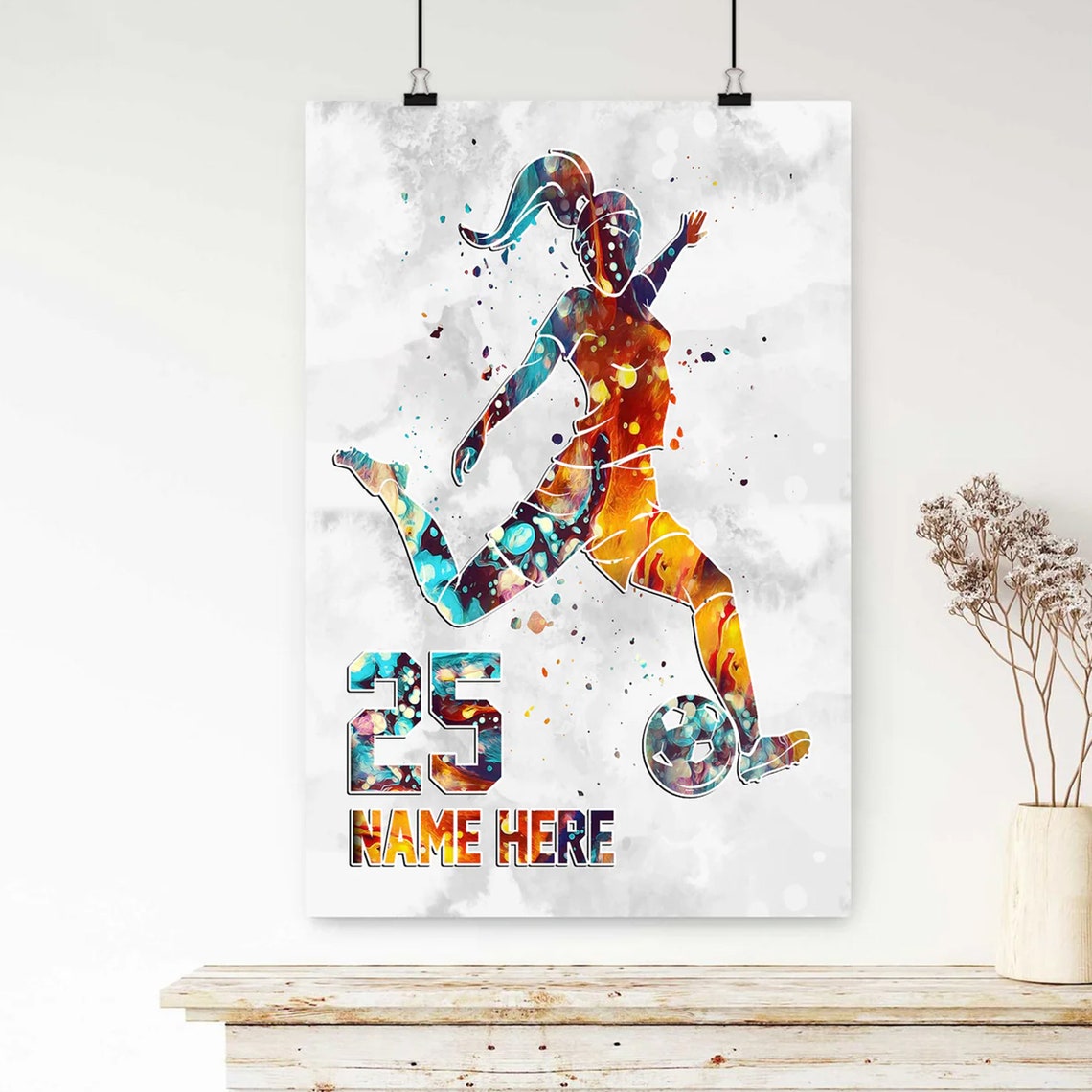 Personalized Female Soccer Player Watercolor Jersey Poster Art - Image 3