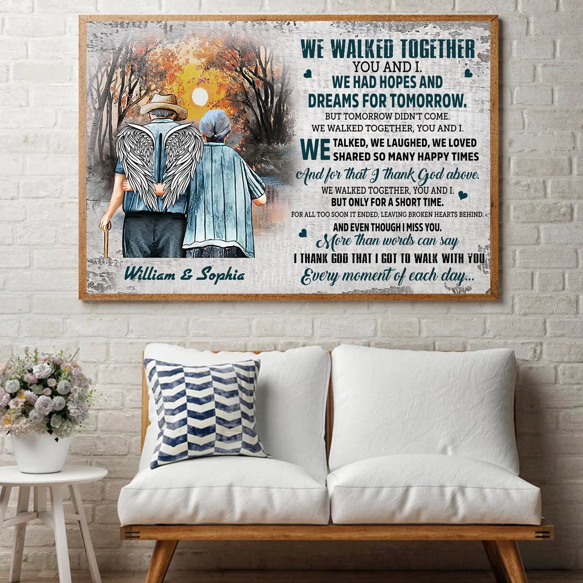 We Walked Together Memorial Couple Angel Wings Heaven Tribute Poster - Image 2