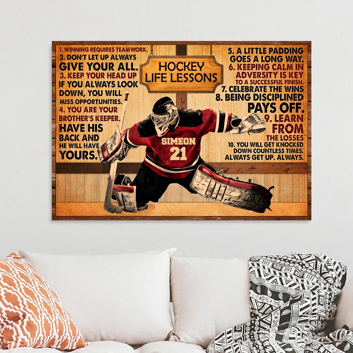 Hockey Life Lessons Goalie Ten Rules Vintage Sports Tribute Poster - Image 3