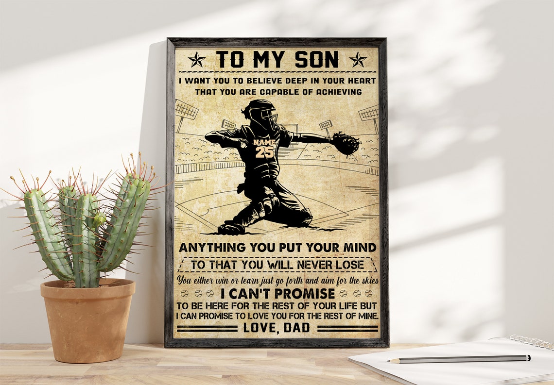 To My Son From Dad Baseball Catcher Love and Motivation Poster - Image 4