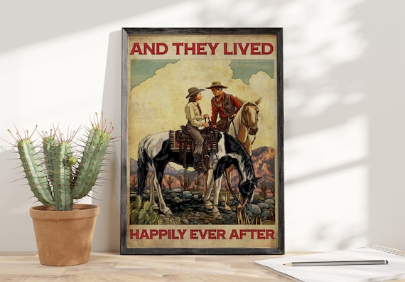 Vintage Retro Cowboy Couple Art Print, Western Decor