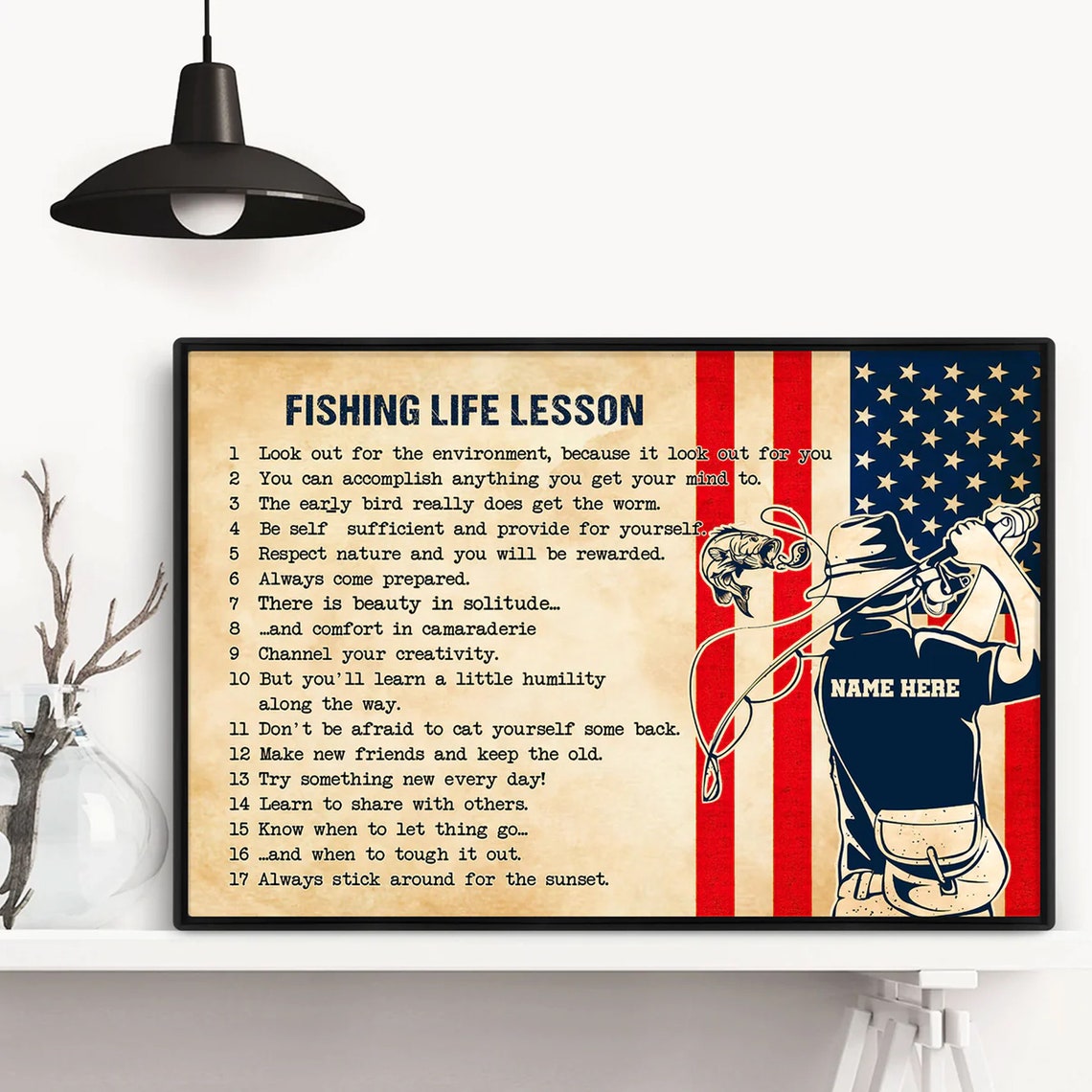 Fishing Life Lessons 17 Tips American Flag Angler Personalized Poster - Image 2