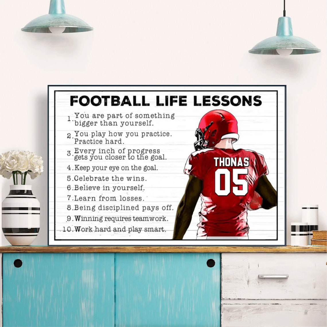 Football Life Lessons 10 Rules Player In A Red Jersey Poster - Image 3