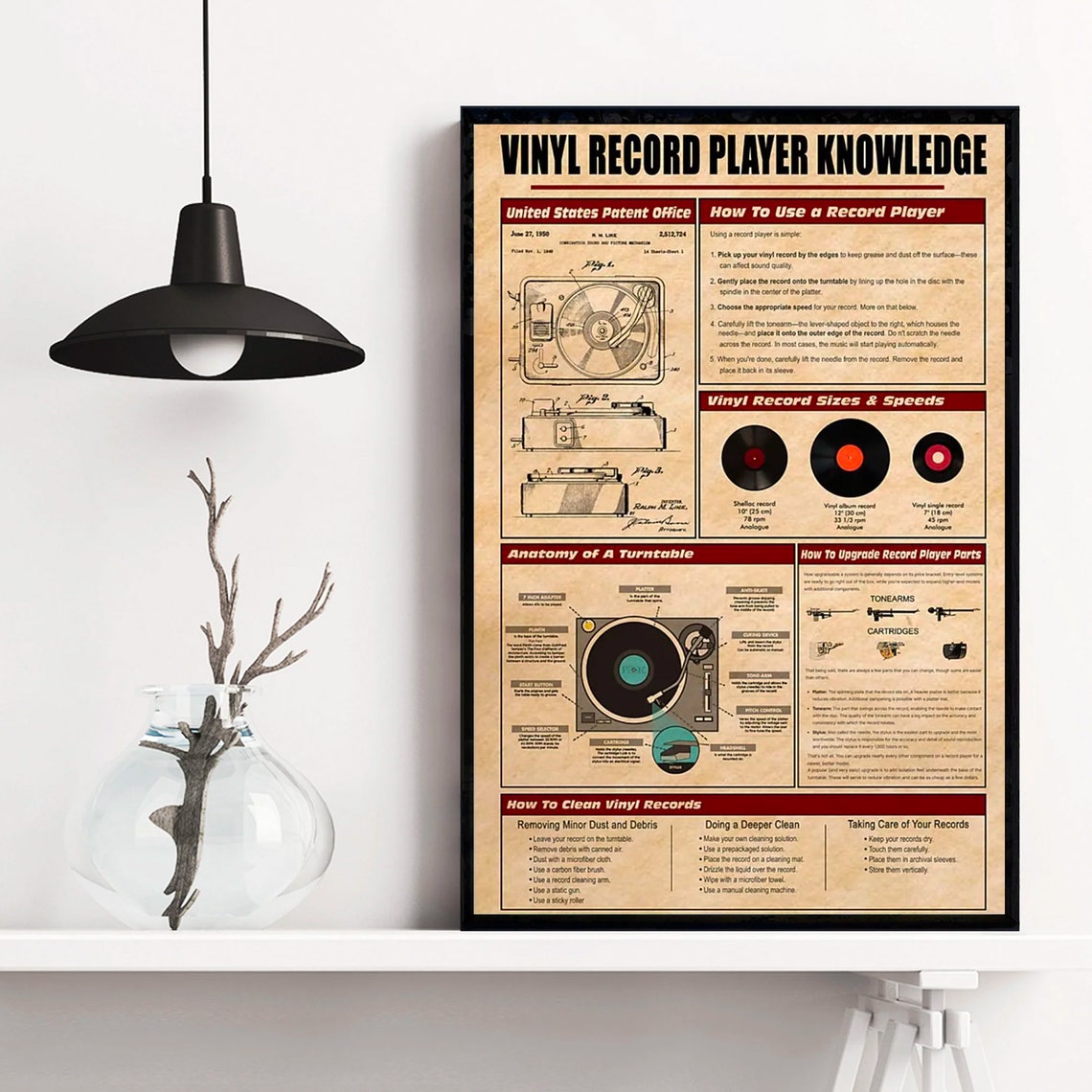 Vinyl Record Player Knowledge Turntable Guide Vintage Poster - Image 2